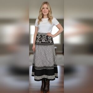 Elegant Black and White Floral Skirt